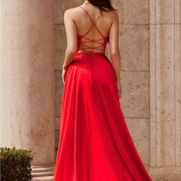 Sherri Hill Red Satin Dress